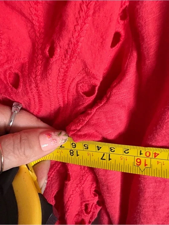 Express Red/Orange Eyelet Puff Sleeve Knit Top Size S Y2K Cottagecore Boho - Picture 7 of 8